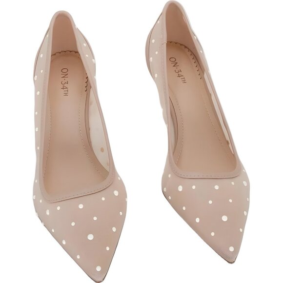 ON 34th Mariahh Pointed Toe Polka Dot Pumps Nude Women Dress Heels US 9M - Picture 1 of 6